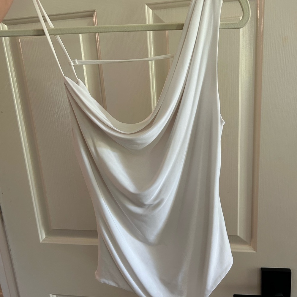 Elegant White Draped Bodysuit